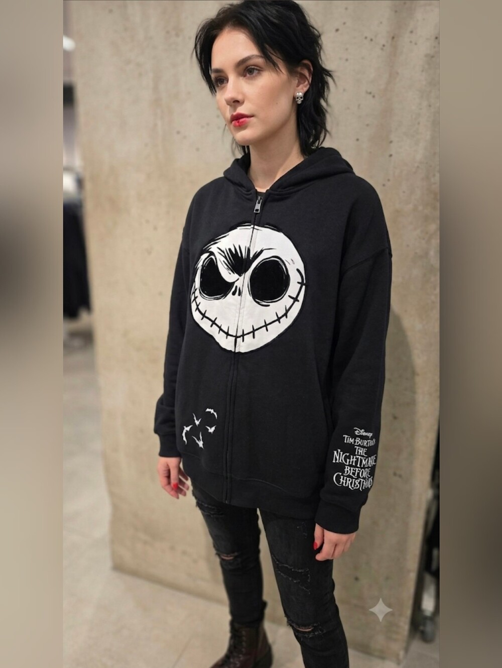 The Nightmare Before Christmas Jack Skellington Unisex Black Zip Hoodie Primark